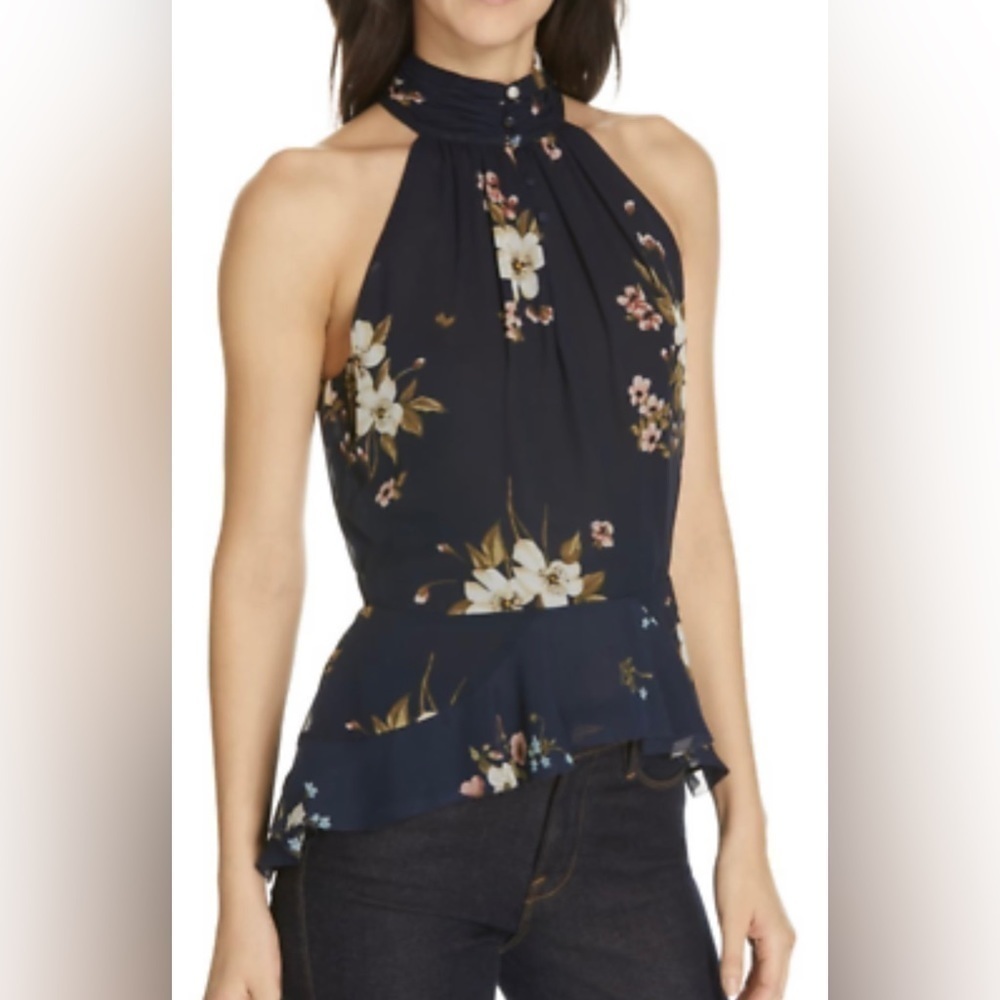 JOIE 100% Silk Abbigayle Floral Print Halter Peplum Top